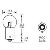 MCC BA9S G15: Miniature Centre Contact BA9S cap with 9mm diameter base and 15mm diameter glass globe (G15) from £0.01 each